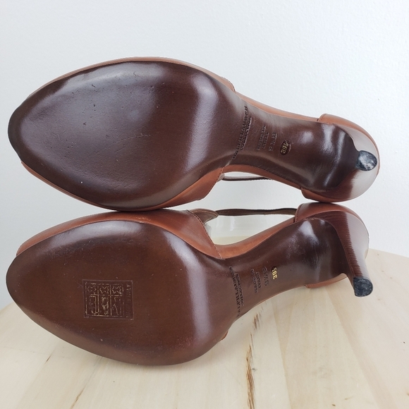 Ralph Lauren High Heel Peep Toe Bootie Size 9.5 Purple Label Brown Leather - Picture 11 of 16